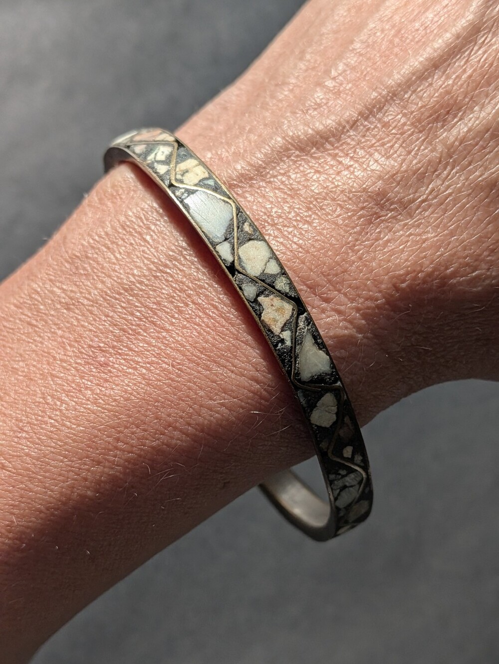 Vintage Brass Bangle Bracelet with Various Stones